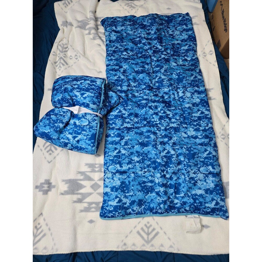 2 kids blue digital camo sleeping bags
